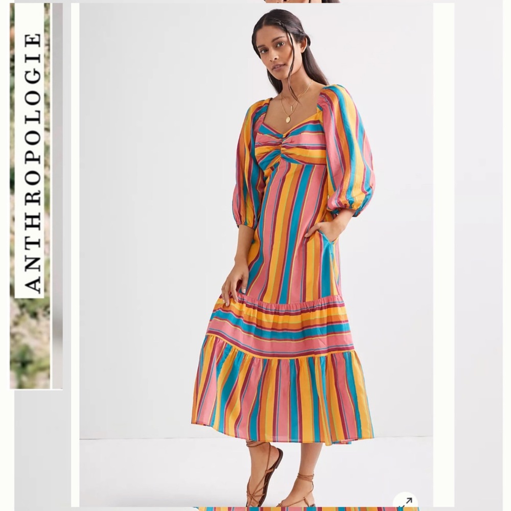 NWT Anthropologie Farm Rio Rainbow Stripe Midi